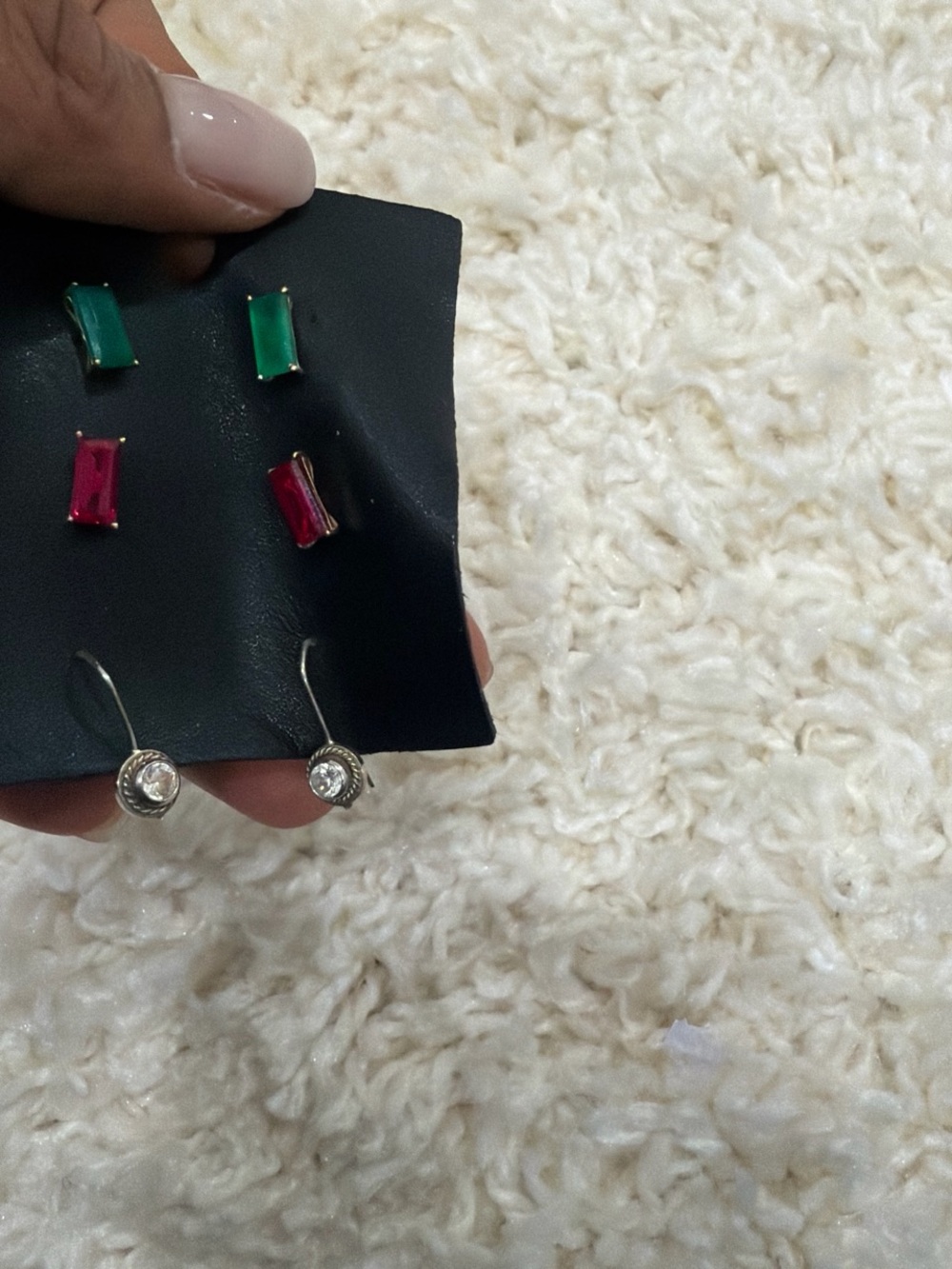 Multi-Color Stud and Drop Earring Set - Green & Pink Stones